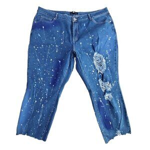 Ashley Stewart Jeans Size 24 (44x26) Distressed Paint Splatter Rhinestones NWT